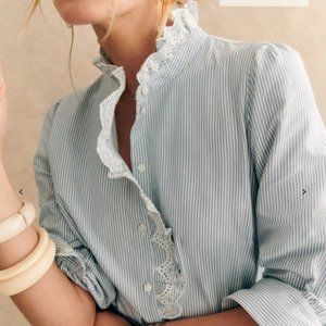 Classic SÉZANE Striped Ruffle-Front Blouse